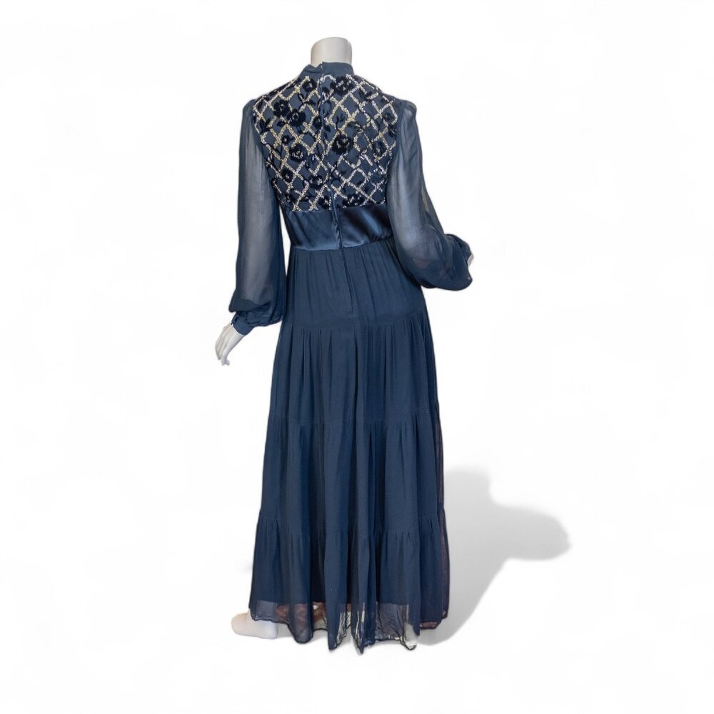 Vintage 70s Shubette of London Velvet Devore Prairie Gothic Maxi Dress * Medium - Picture 11 of 13